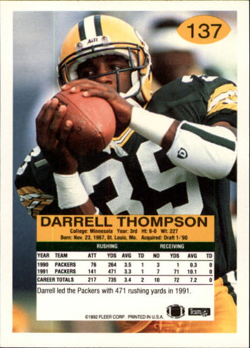 A6106- 1992 Fleer Football Card #s 1-250 +Rookies -You Pick- 15+ FREE US SHIP - Picture 265 of 487