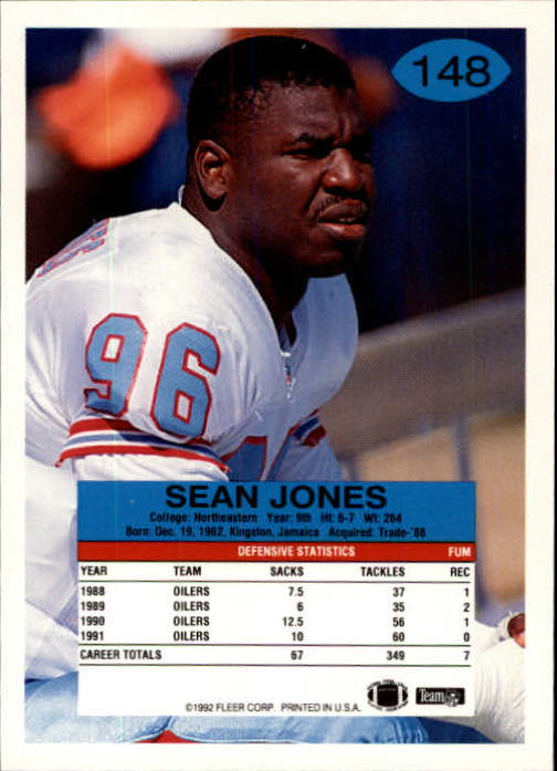 1992 Fleer #148 Sean Jones back image