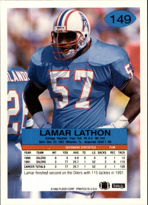 1992 Fleer #149 Lamar Lathon back image