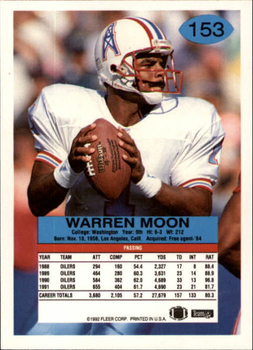 1992 Fleer #153 Warren Moon back image