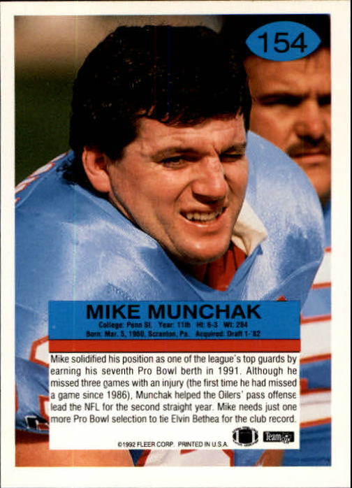 1992 Fleer #154 Mike Munchak back image