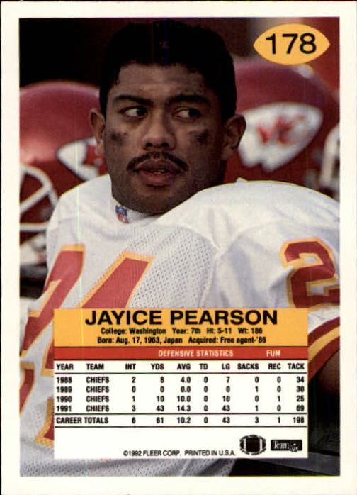 1992 Fleer #178 Jayice Pearson RC back image