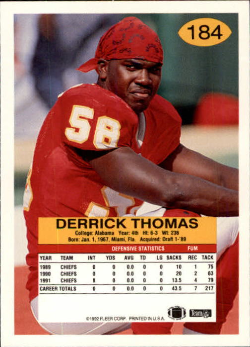 1992 Fleer #184 Derrick Thomas back image