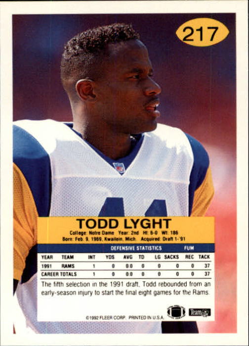 1992 Fleer #217 Todd Lyght back image