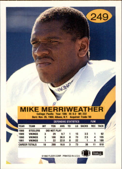 A6106- 1992 Fleer Football Card #s 1-250 +Rookies -You Pick- 15+ FREE US SHIP - Picture 485 of 487