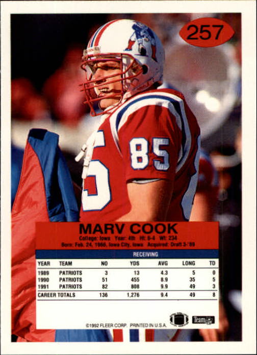 1992 Fleer #257 Marv Cook back image