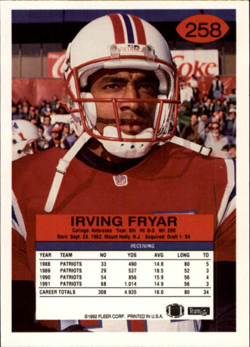 1992 Fleer #258 Irving Fryar back image