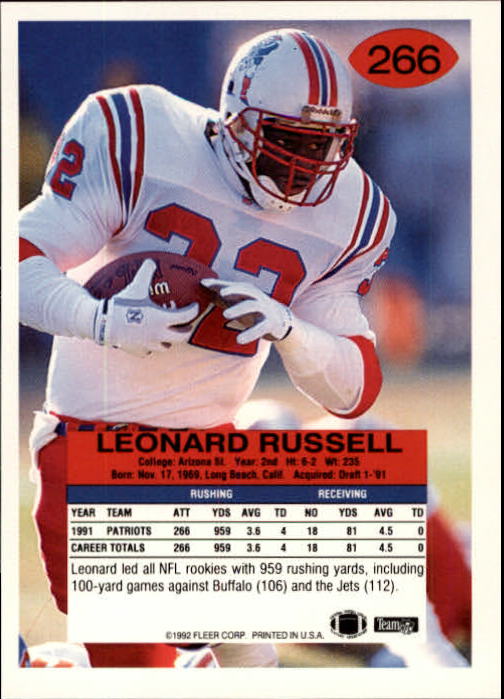 1992 Fleer #266 Leonard Russell back image