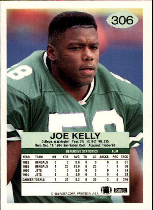 1992 Fleer #306 Joe Kelly back image