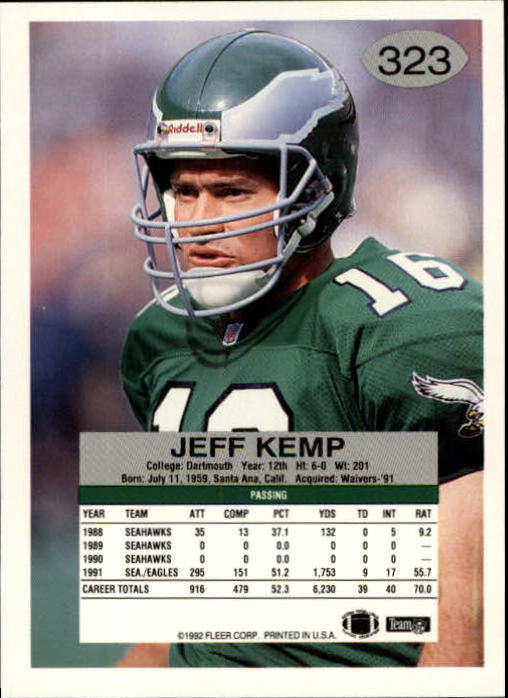 1992 Fleer #323 Jeff Kemp back image