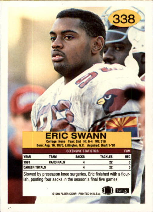 1992 Fleer #338 Eric Swann back image
