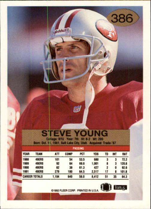 1992 Fleer #386 Steve Young back image