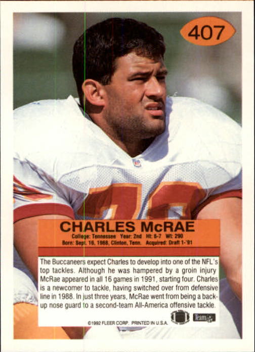 1992 Fleer #407 Charles McRae back image