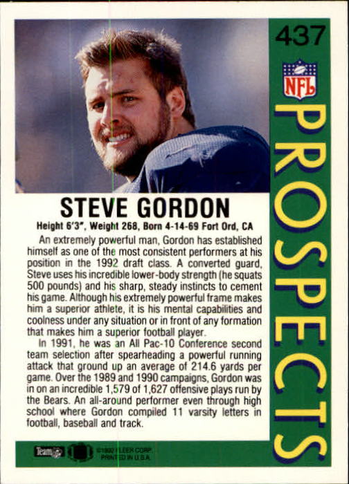 1992 Fleer #437 Steve Gordon RC back image
