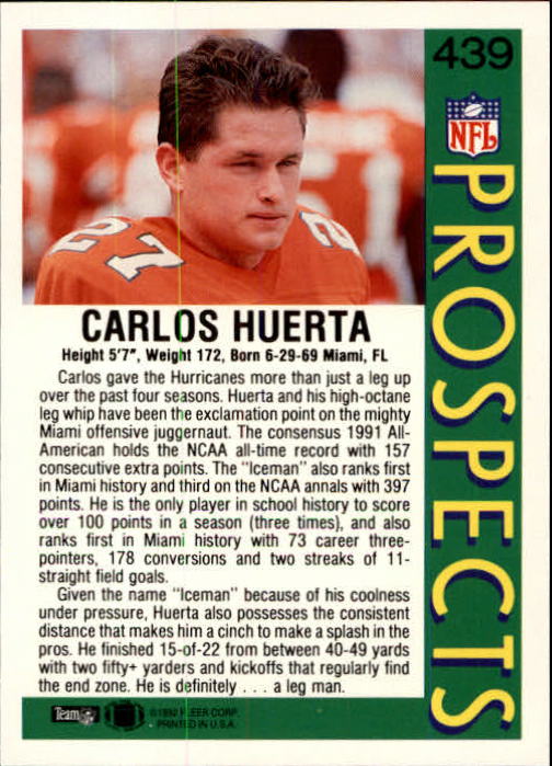 1992 Fleer #439 Carlos Huerta back image