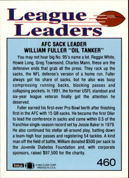 1992 Fleer #460 William Fuller LL back image