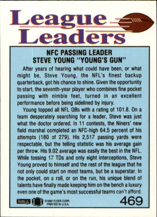 1992 Fleer #469 Steve Young LL back image