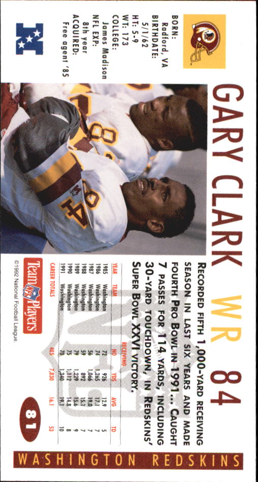 1992 GameDay #81 Gary Clark back image