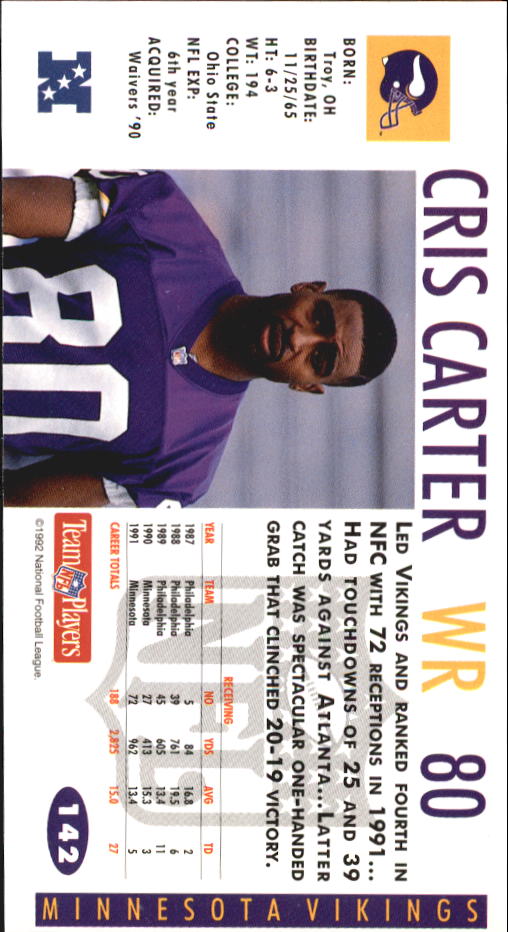 1992 GameDay #142 Cris Carter back image