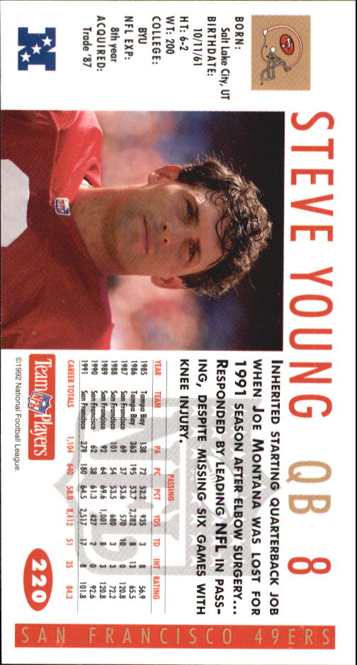 1992 GameDay #220 Steve Young back image