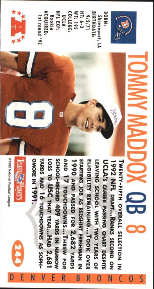 1992 GameDay #244 Tommy Maddox RC back image