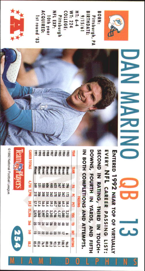 1992 GameDay #254 Dan Marino back image