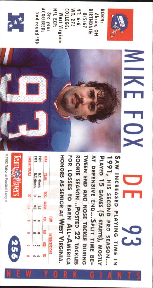 1992 GameDay #256 Mike Fox back image