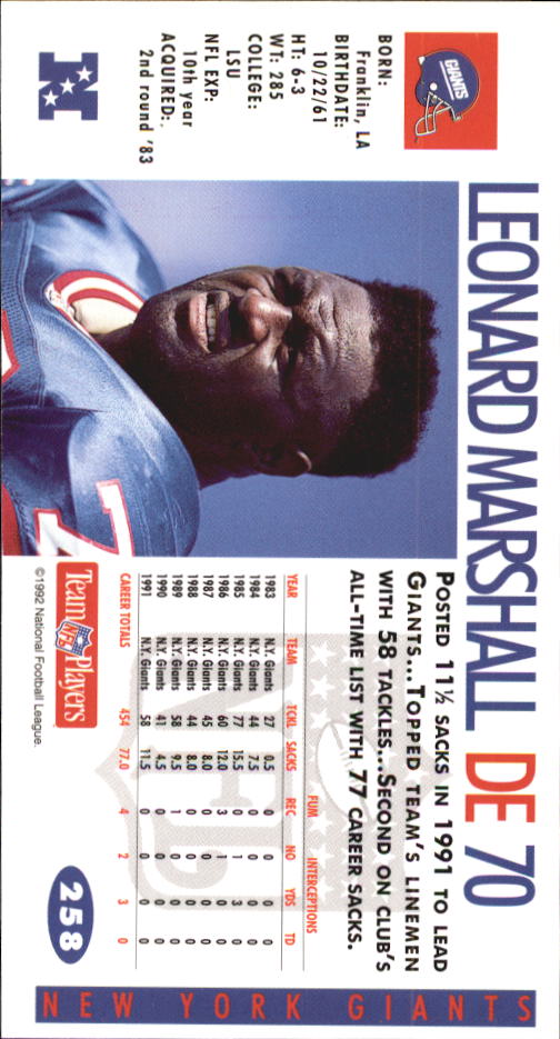 1992 GameDay #258 Leonard Marshall back image