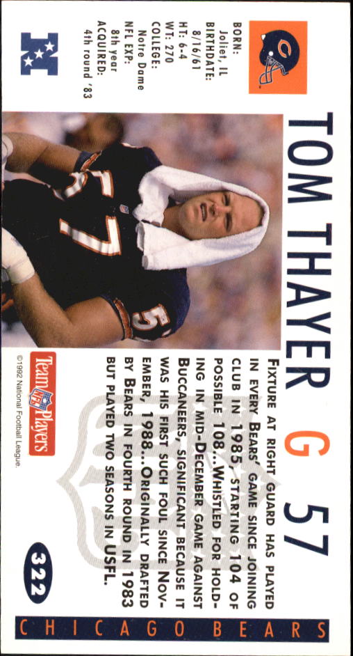 1992 GameDay #322 Tom Thayer back image