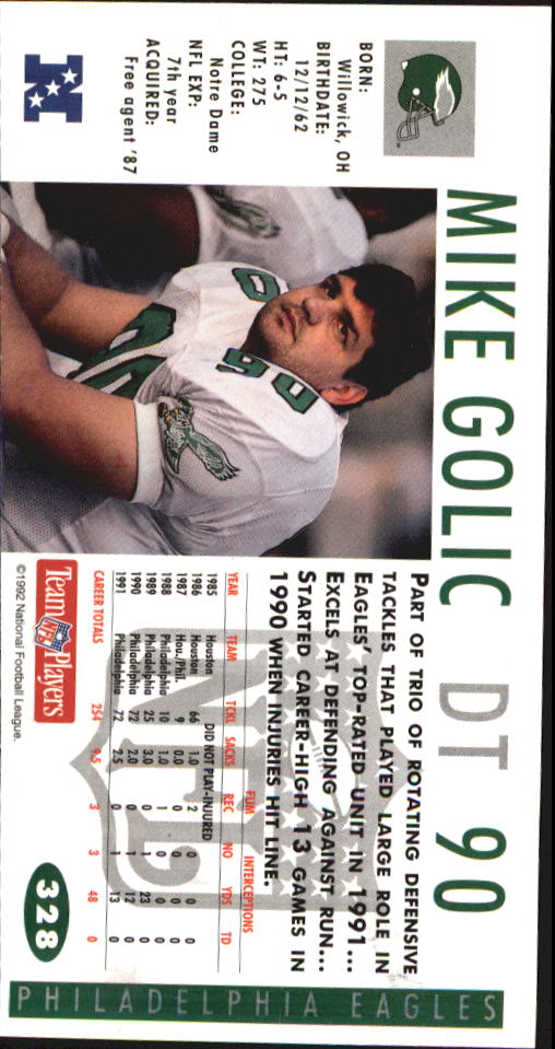1992 GameDay #328 Mike Golic back image