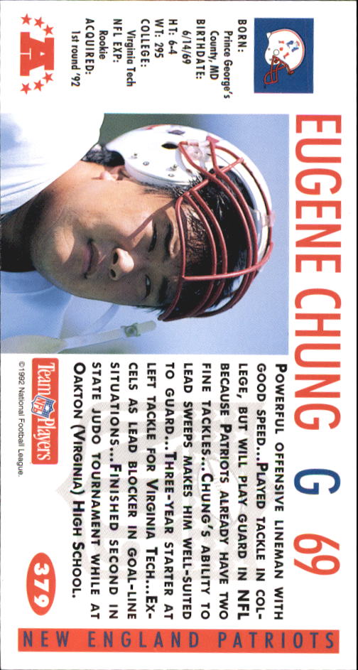 1992 GameDay #379 Eugene Chung RC back image