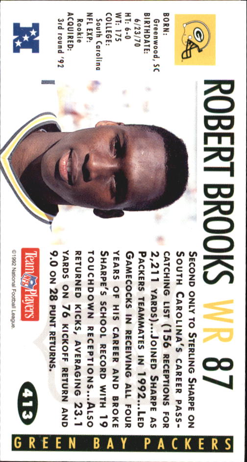 1992 GameDay #413 Robert Brooks RC back image