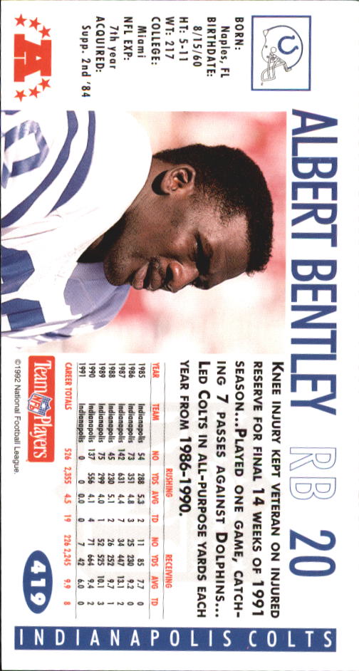 1992 GameDay #419 Albert Bentley back image