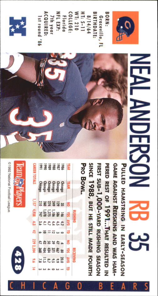 1992 GameDay #428 Neal Anderson back image