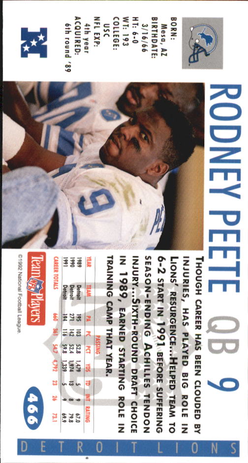 1992 GameDay #466 Rodney Peete back image