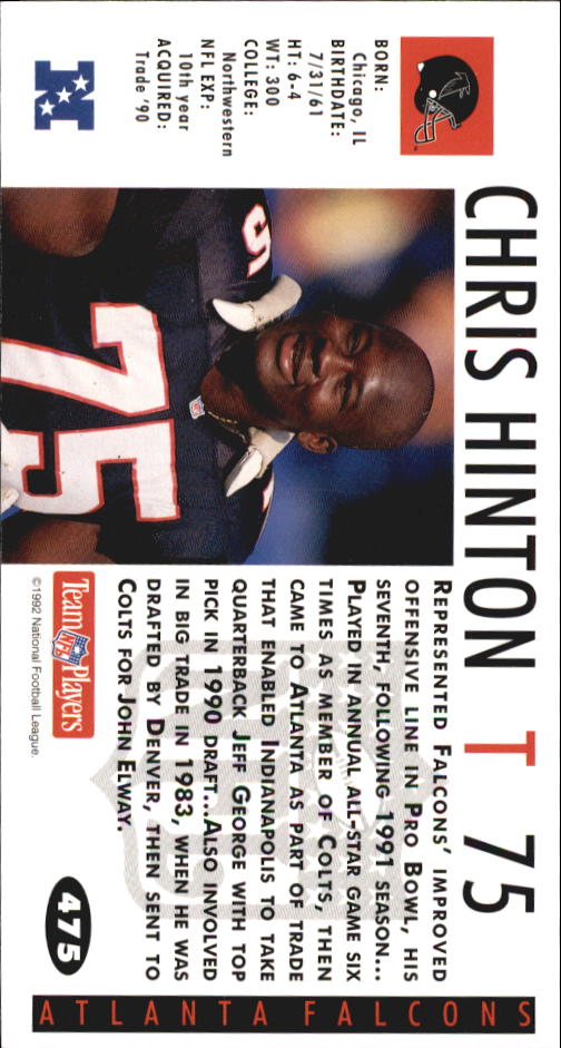 1992 GameDay #475 Chris Hinton back image