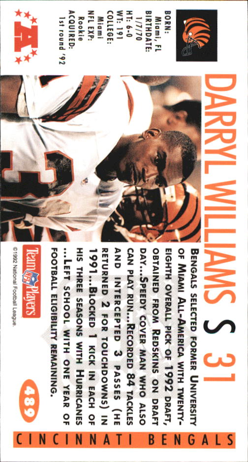 1992 GameDay #489 Darryl Williams RC back image