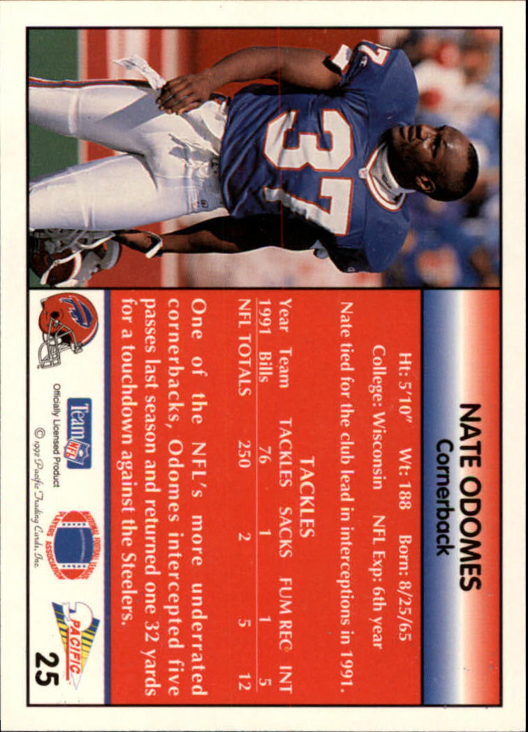 1992 Pacific #25 Nate Odomes back image