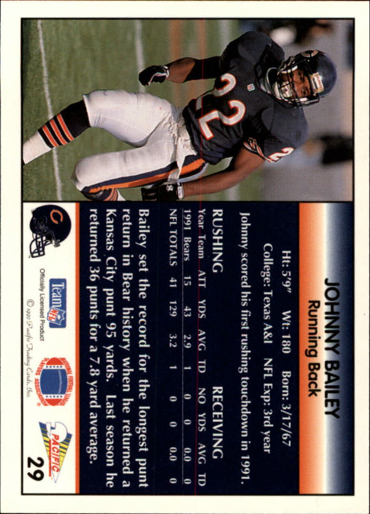 1992 Pacific #29 Johnny Bailey back image