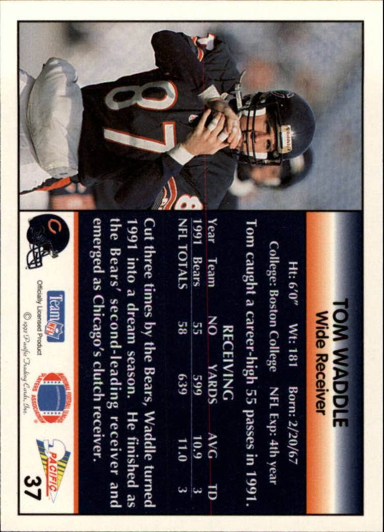 1992 Pacific #37 Tom Waddle back image