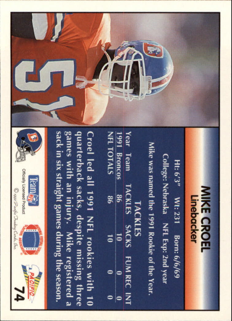 1992 Pacific #74 Mike Croel back image