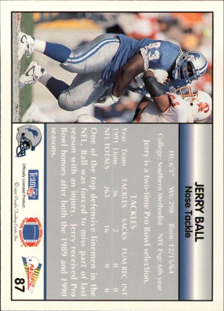 1992 Pacific #87 Jerry Ball back image