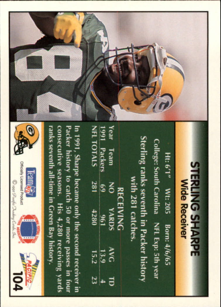 1992 Pacific #104 Sterling Sharpe back image