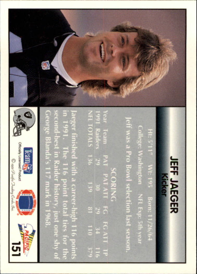1992 Pacific #151 Jeff Jaeger back image