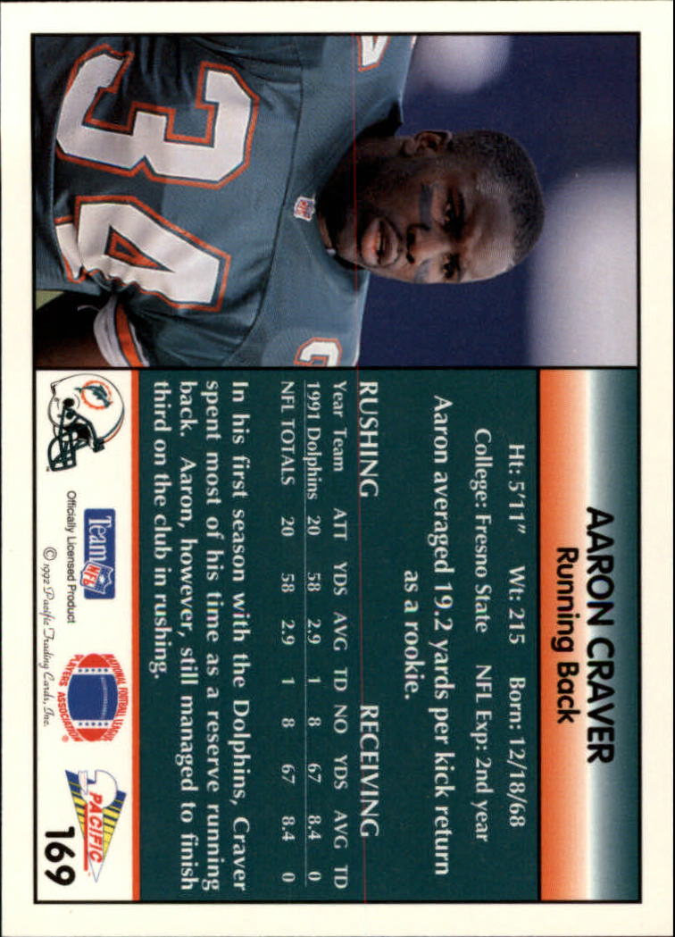 1992 Pacific #169 Aaron Craver back image