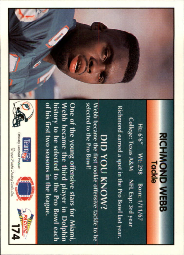 1992 Pacific #174 Richmond Webb back image