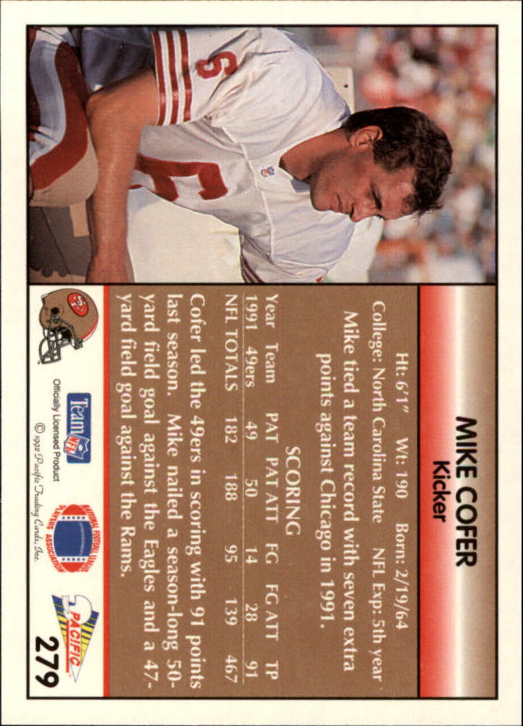 1992 Pacific #279 Mike Cofer back image