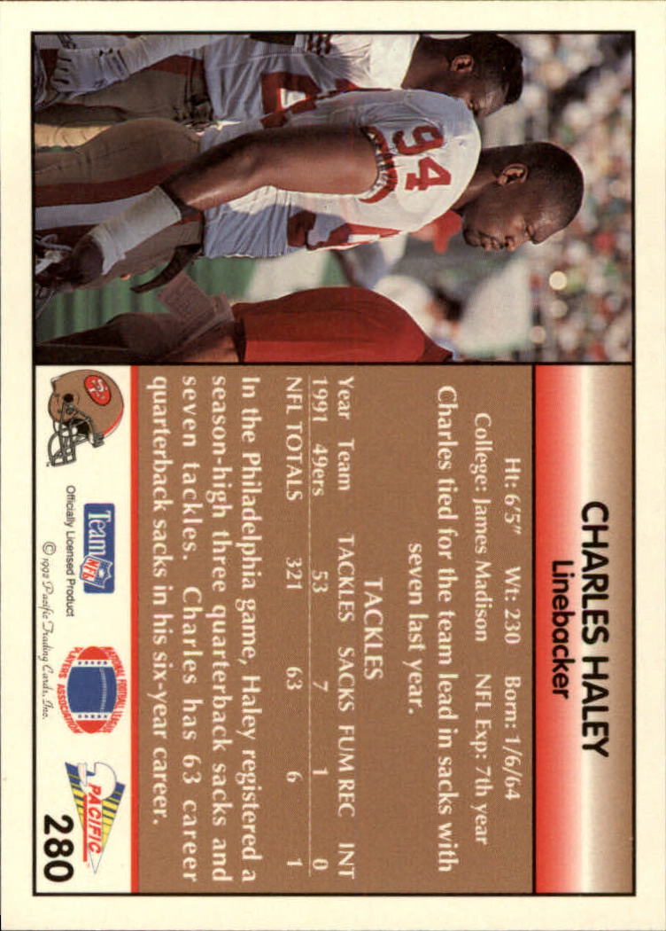 1992 Pacific #280 Charles Haley back image