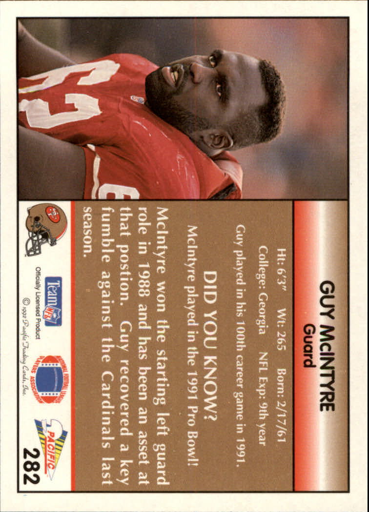 1992 Pacific #282 Guy McIntyre back image