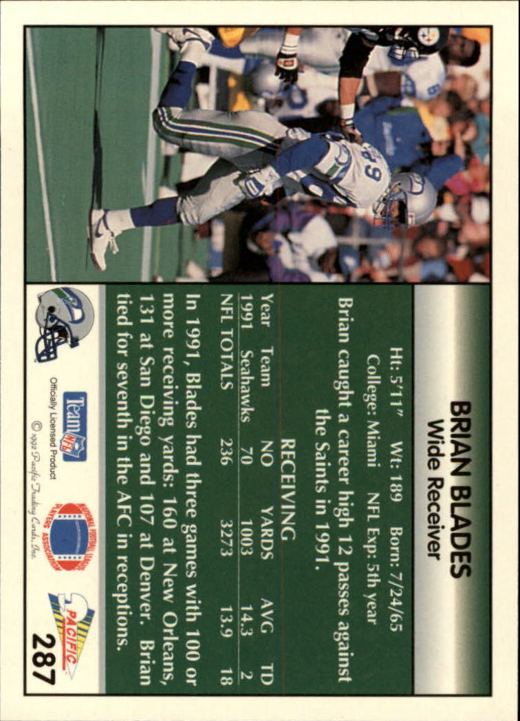 B1903- 1992 Pacific Football Cards 251-500 +Rookies -You Pick- 15+ FREE US SHIP - Picture 71 of 481